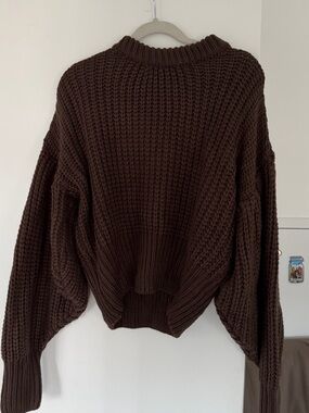 Chocolate Brown Puff Sleeve Knit Sweater